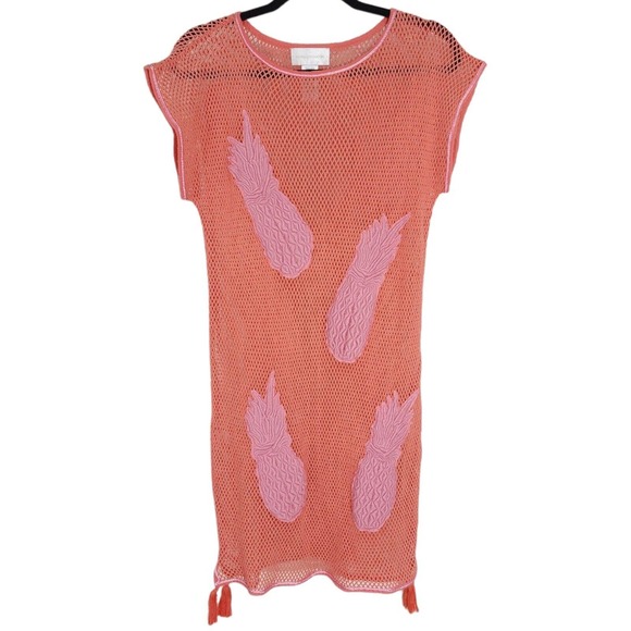Corey Lynn Calter Womens Dress Becca Pineapple Salmon Crochet Tassel Mini M L - Picture 2 of 11